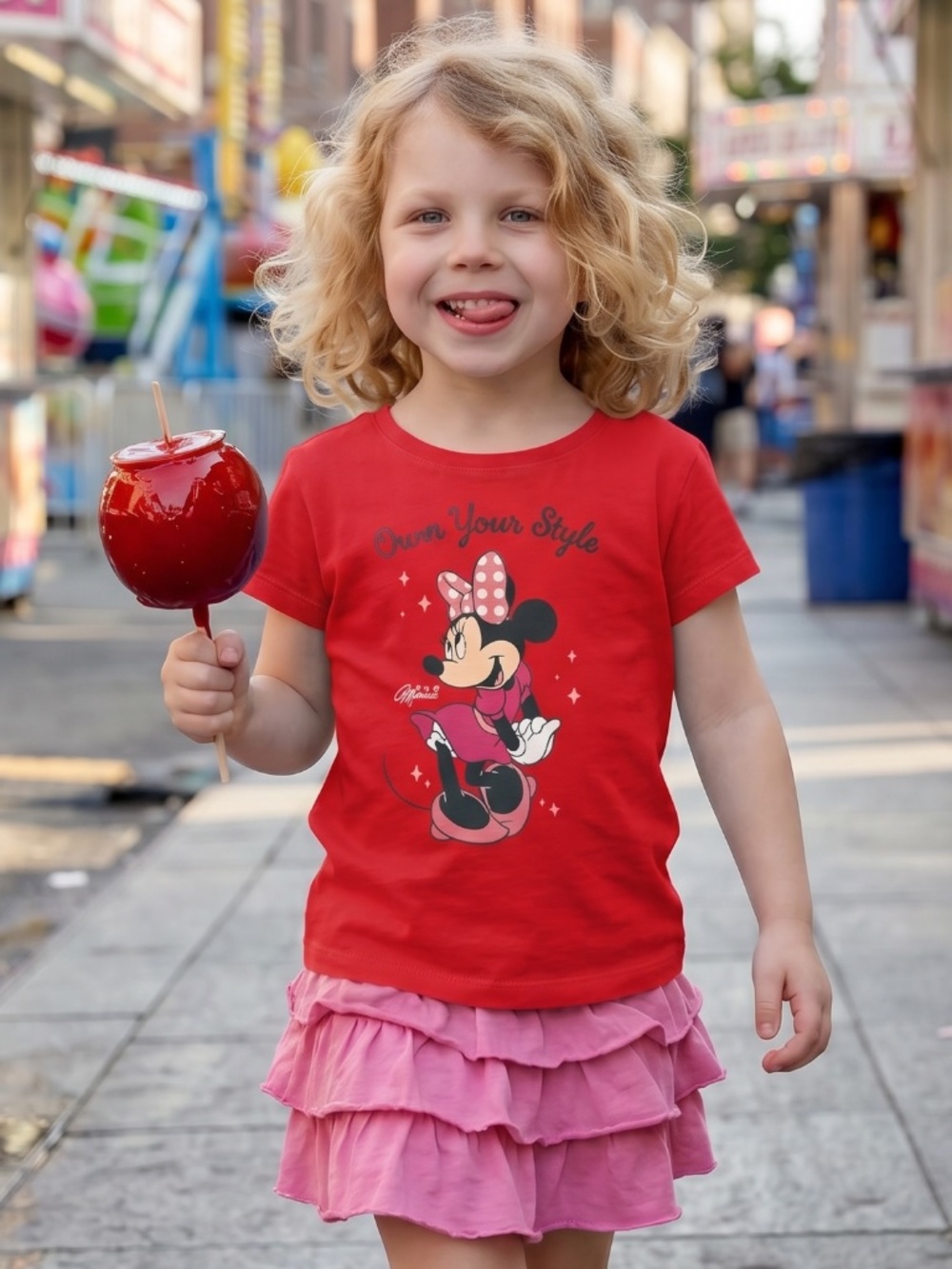 Red Minnie Mouse official Disney girls t shirt sized for a six year old.